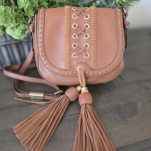 Foley & Corinna Sarabi Saddle Bag In Honey Brown Leather With Tassels